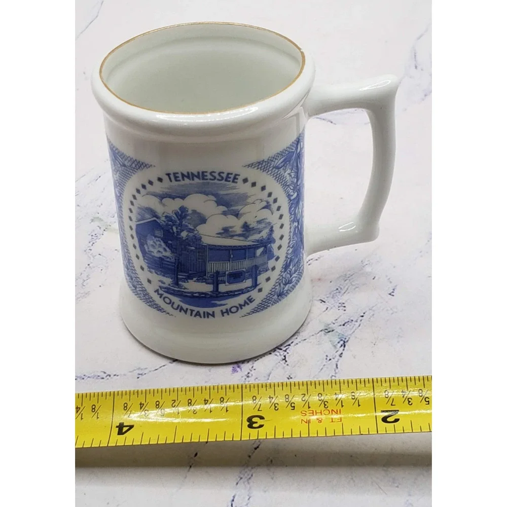 Tennessee Old Mountain Home Souvenir White & Blue Mini Mug Toothpick Holder
